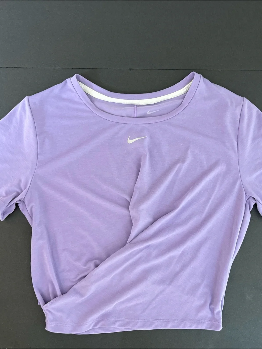 Nike Lavender Short Sleeve Faux Wrap Cropped Crew Tee